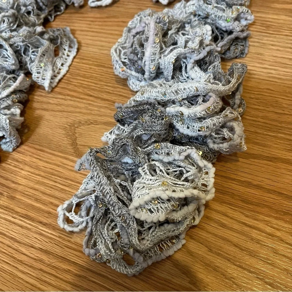 Fashion Handmade Crochet Ruffle Lace Scarf Grey Short Sequins - Picture 2 of 4